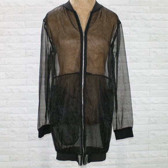 AKIRA Jacket Organza Sheer Mesh Oversized Long Bomber Coat Oversized Black SM - Picture 1 of 12